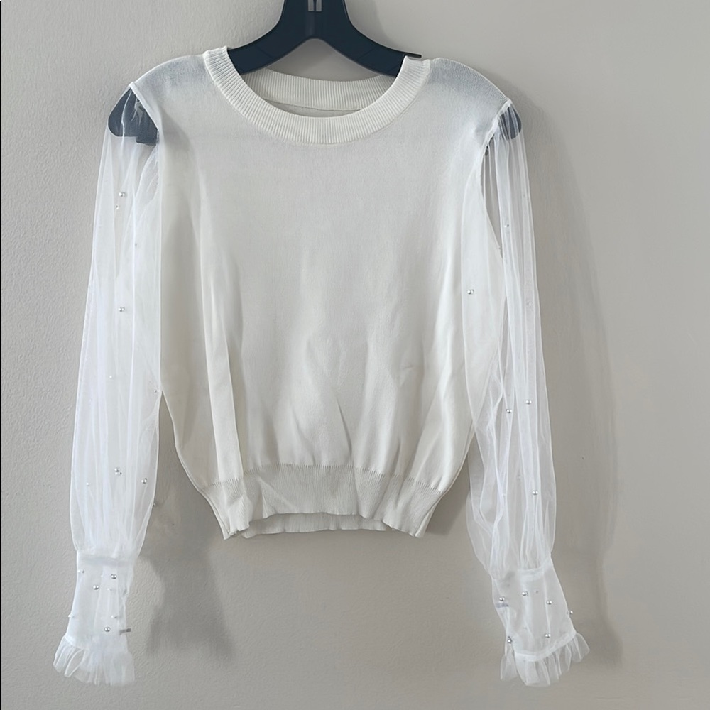 Elegant White Sheer Sleeve Top